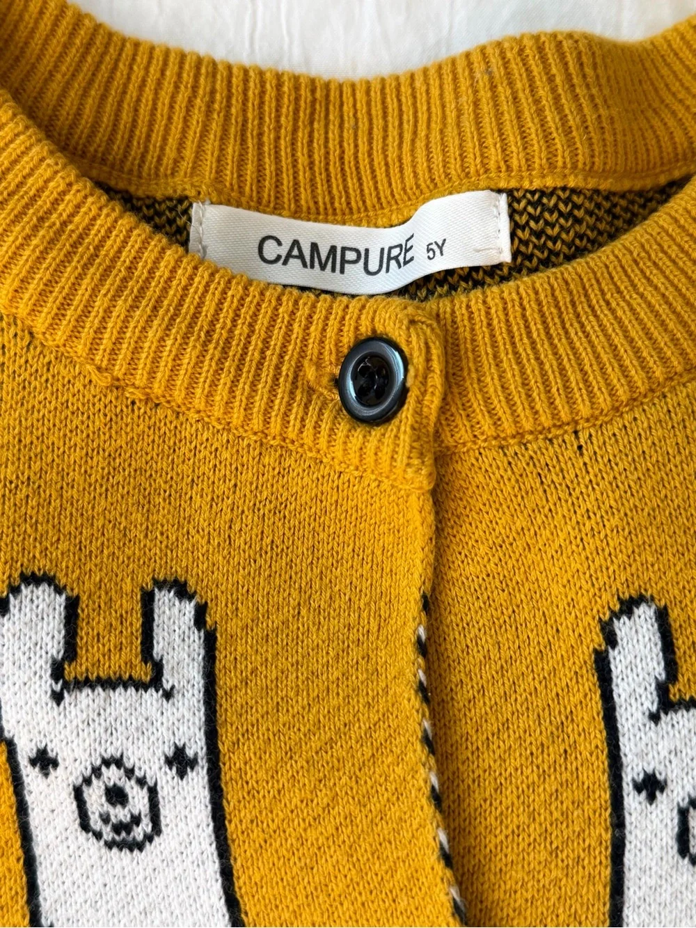 Campure Kids 5Y Mustard Yellow Llama Alpaca Intarsia Knit Cardigan Sweater